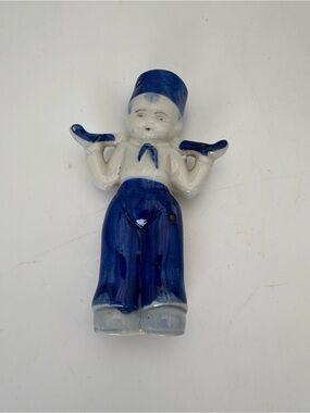 Vintage Blue and White Ceramic Dutch Boy Figurine - Home Art Accent